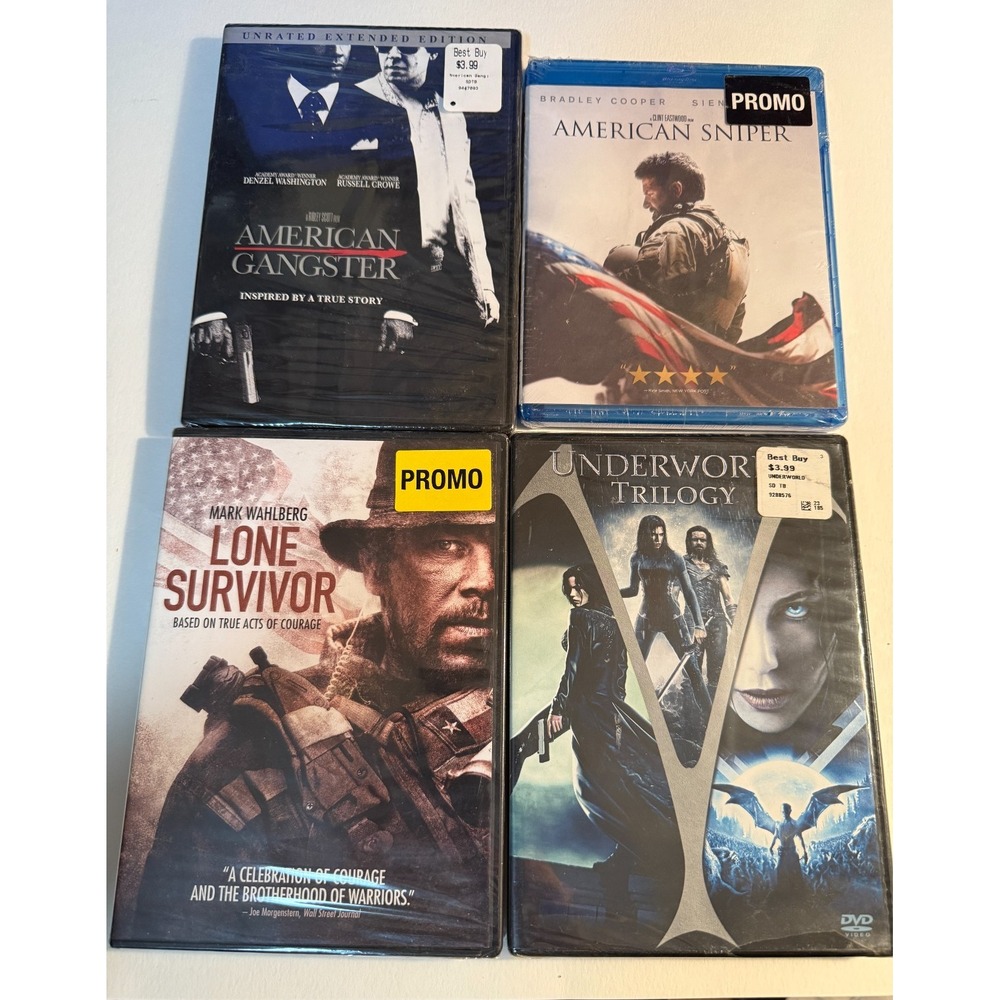 4 New DVD Movies American Gangster Sniper Lone Surviver Underworld Trilogy